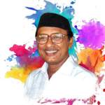 A digital portrait of Khagen Mahanta, the renowned Assamese folk singer, wearing glasses and a black cap, with a vibrant splash of colors in the background.