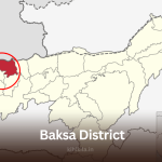 A highlighted map of Baksa District, Assam, showing its geographical location within the state and an enlarged outline for better visibility.