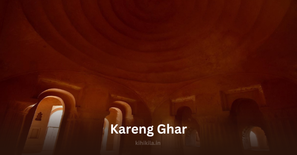 Interior view of Kareng Ghar, showcasing its grand arched doorways and domed ceiling, a testament to Ahom architectural brilliance.