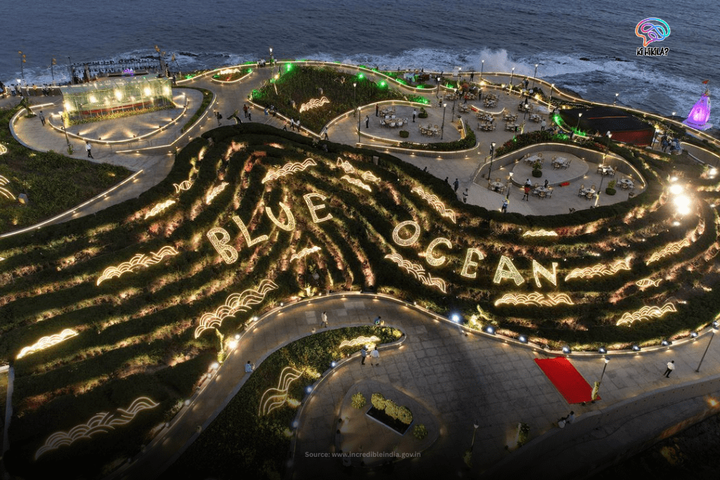 Dadra and Nagar Haveli and Daman and Diu: A Coastal Union Territory of Culture, History & Hidden Wonders The illuminated Blue Ocean promenade at dusk, a popular tourist spot in Dadra and Nagar Haveli and Daman and Diu.