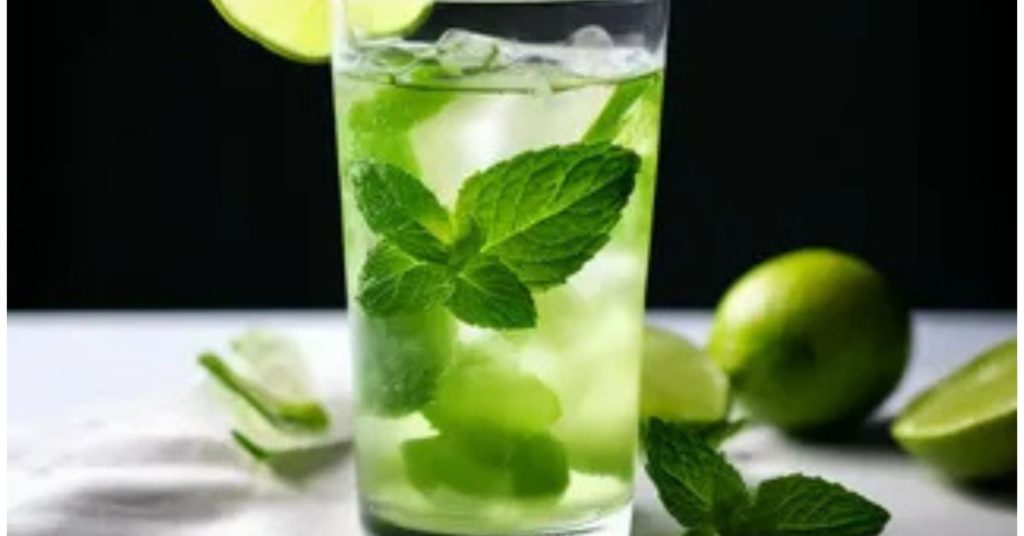 A chilled lime and mint drink served with ice, perfect for celebrating National Refreshment Day.