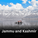 A lone shikara glides on the serene, reflective waters of Dal Lake, framed by majestic, snow-capped mountains in Jammu and Kashmir.