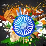 Artistic collage of Indian landmarks, Ashoka Chakra, and cultural elements symbolising patriotism for Independence Day 2025.