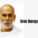 A photo-realistic portrait of Sree Narayana Guru, a social reformer and spiritual leader, wearing a white robe.