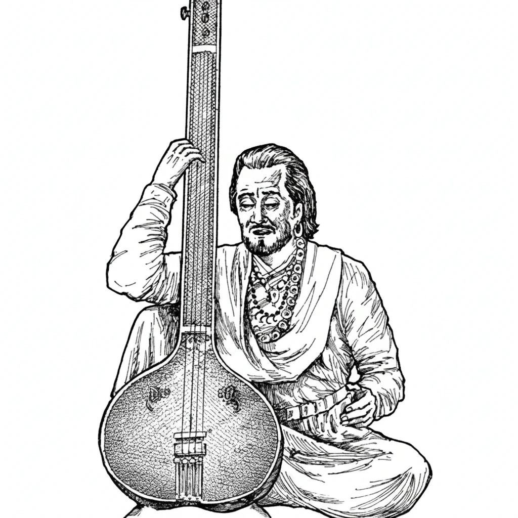 Tansen Biography: Legendary Life, Musical Legacy, and Dhrupad Mastery Parveen Hooda Tansen Biography Image Kihikila: A historical painting of Tansen playing a stringed instrument, dressed in traditional attire, with a regal backdrop.