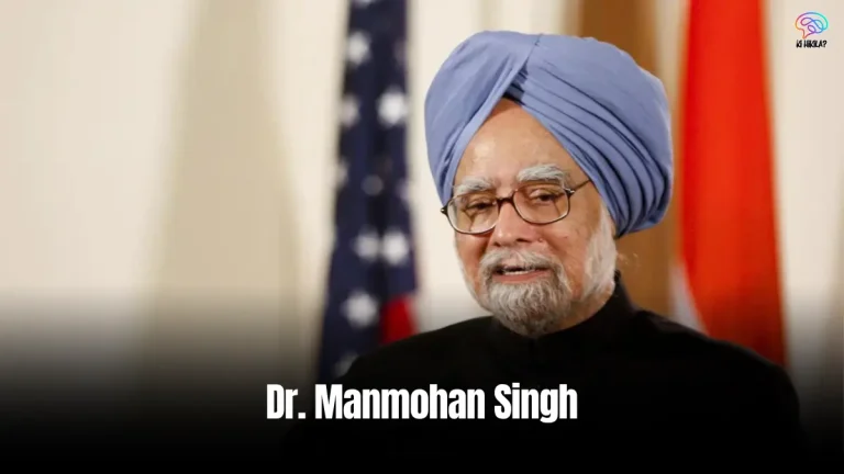 Dr. Manmohan Singh: A formal portrait of a man in a turban and suit, seated at a desk with official documents.