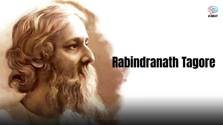 A painting of Rabindranath Tagore, a Nobel laureate and polymath, with a long beard and flowing hair.