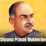Shyama Prasad Mukherjee: A black-and-white portrait of a man in a suit, standing with a serious expression, symbolizing his political legacy.