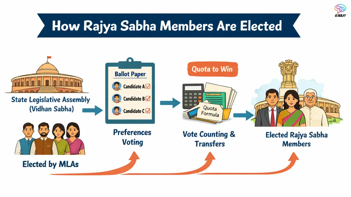 Members of Rajya Sabha - Flow chart depicting how state legislative assembly members elect Rajya Sabha representatives through proportional representation